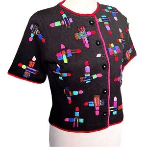 ✿ Vintage 1995 Michael Simon Lipstick Short Sleeve Cardigan Top